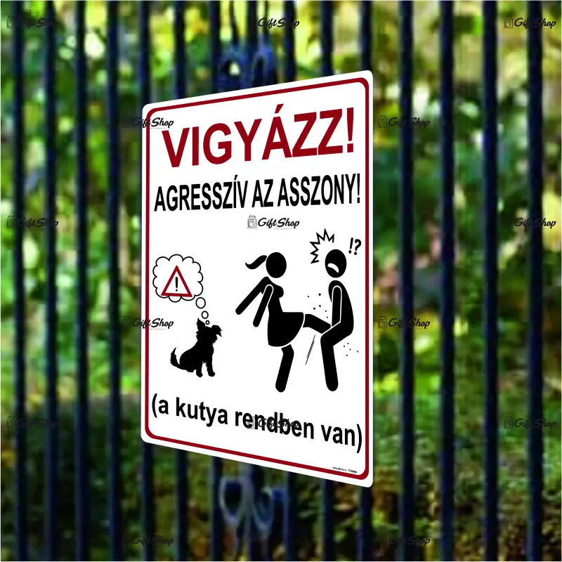 Vigyazz! agressziv az asszony, indicator amuzant 150x200 mm